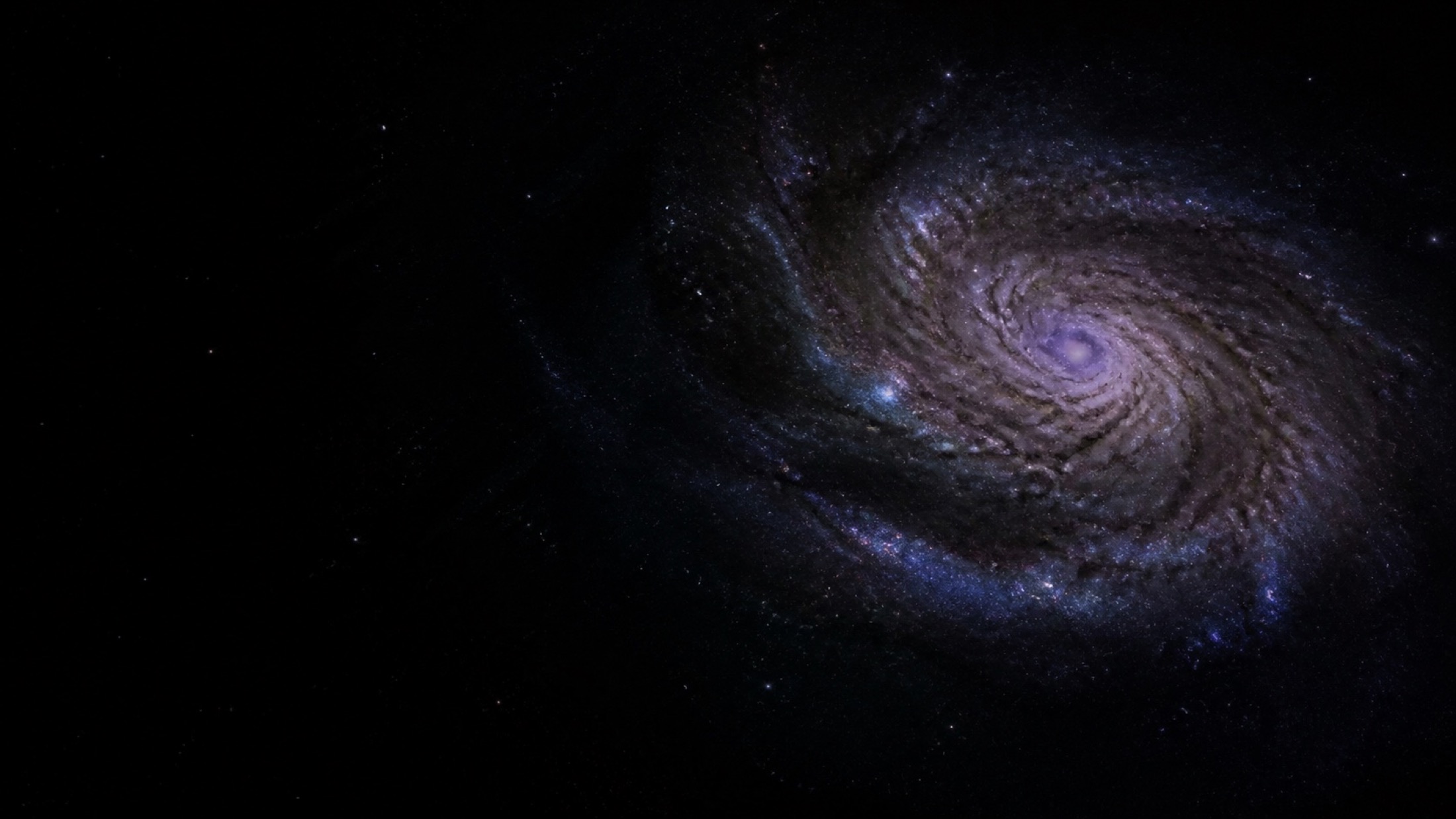 A dim violet spiral galaxy in deep space